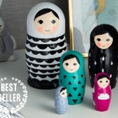 Nesting doll black and white waves 18 cm.  5 Pieces
