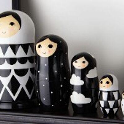 Matryoshka dolls black and white rhombuses 15 cm.  5 Pieces