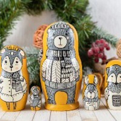 Nesting dolls for kids beige matryoshka bear 15 cm. 5 Pieces