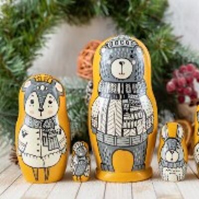 Nesting dolls for kids beige matryoshka bear 10 cm. 5 Pieces