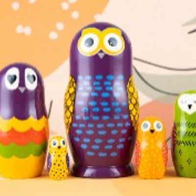 Screech Owls Nesting dolls 18 cm. 5 Pieces