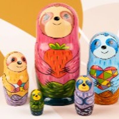 Nesting dolls pink Sloth 18 cm. 5 Pieces