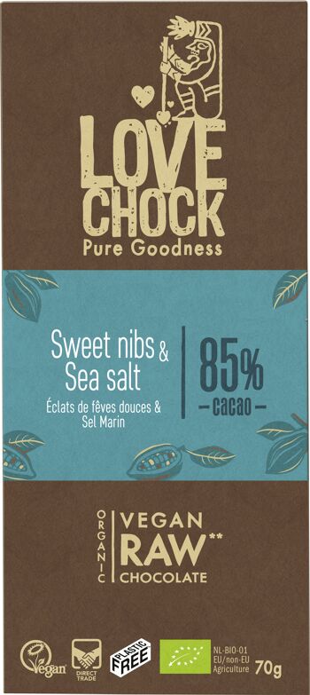 Vegan Dark Chocolate SWEET BEAN NUTS AND SEA SALT 85% 70 g organic 2