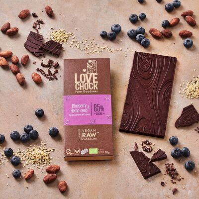 Vegan Dark Chocolate BLUEBERRIES & HEMP SEEDS 85% 70 g organic
