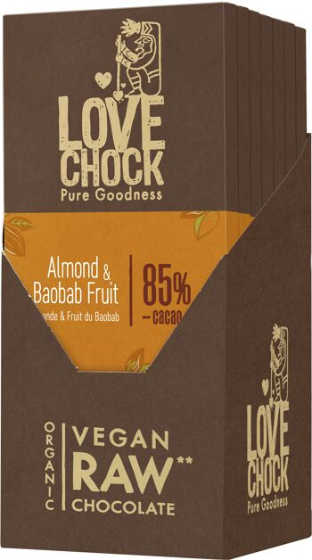 Raw Vegan Dark Chocolate ALMOND AND BAOBAB FRUIT 85% 70 g organic 3