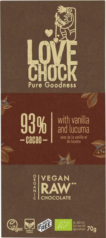 Vegan Dark Chocolate 93% COCOA VANILLA & LUCUMA 70 g organic 2