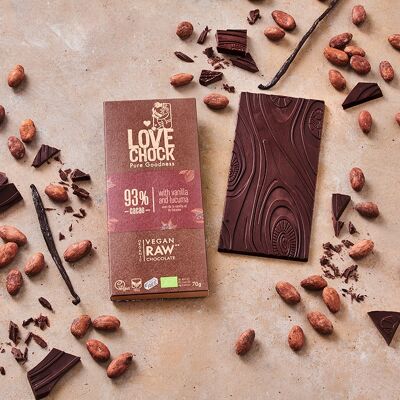 Bio- und rohe dunkle Schokolade 93 % Kakao – 70 g