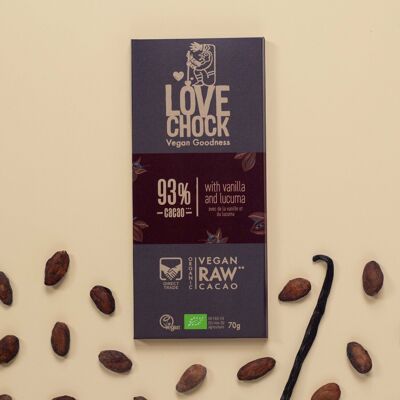 Organic and Raw Dark Chocolate 93% COCOA - 70 g
