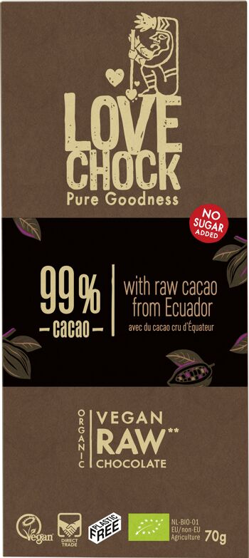 Chocolat Noir Bio et Cru 99% CACAO ÉQUATEUR - 70 g - sans sucres ajoutés 2