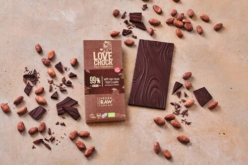 Organic and Raw Dark Chocolate 99% COCOA ECUADOR - 70 g - no added sugars