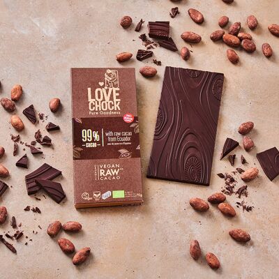 Chocolate Negro Orgánico y Crudo 99% CACAO ECUADOR - 70 g - sin azúcares añadidos