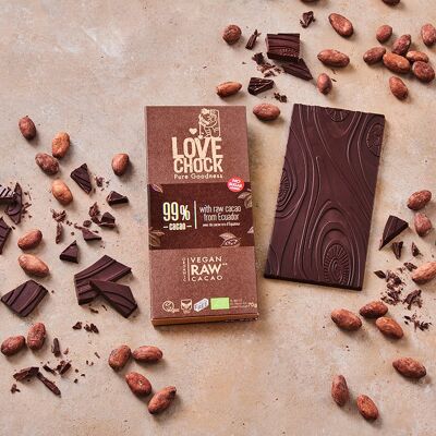 Chocolat Noir Vegan 99% CACAO ÉQUATEUR 70 g bio - sans sucres ajoutés