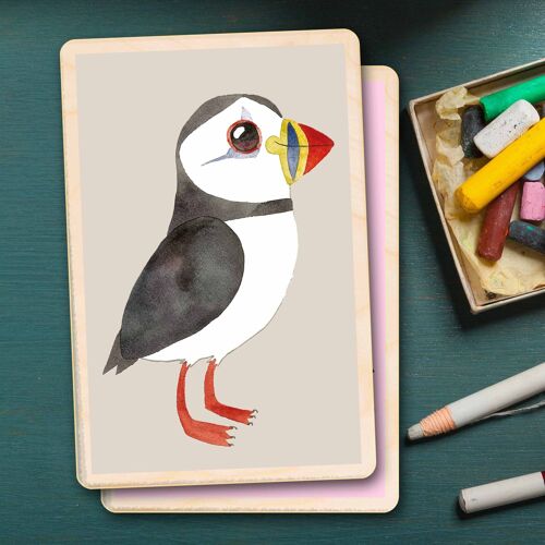 Wooden Postcard PUFFIN Bird Card