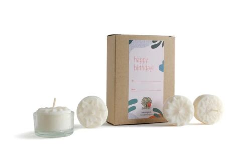 Happy Birthday! - giftbox containing rapeseed wax tealights and cup