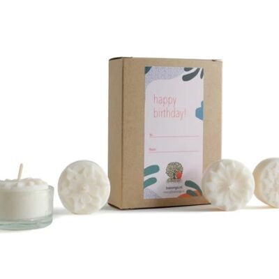 Joyeux anniversaire! - coffret cadeau contenant des bougies chauffe-plat et une tasse en cire de colza