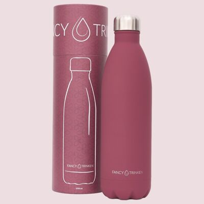 Drinking bottle made of stainless steel, double-walled insulated, 1 liter, dark red, only logo