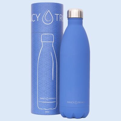 Drinking bottle made of stainless steel, double-walled insulated, 1 liter, dark blue, only logo