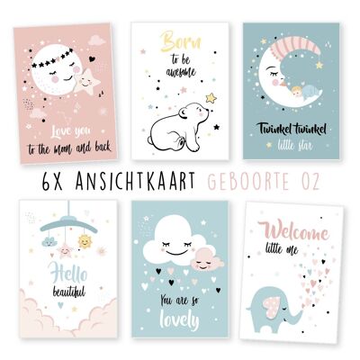 Kimago.nl – Wenskaarten set – baby / geboorte / babyshower 02 – 6 stuks (ansichtkaarten)