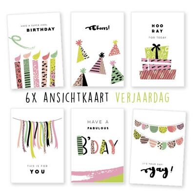 Kimago.nl – Kaarten set Verjaardag 6 stuks (ansichtkaarten)