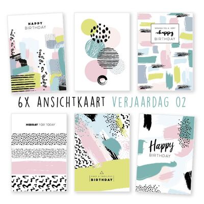 Kimago.nl – Kaarten set Verjaardag 02 – 6 stuks (ansichtkaarten)