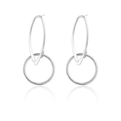 Opening Oval Linked Round Hoop Earrings - Silver