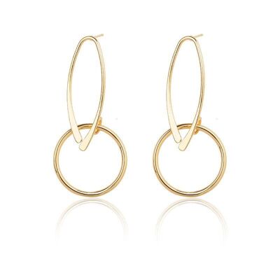 Opening Oval Linked Round Hoop Earrings - Gold