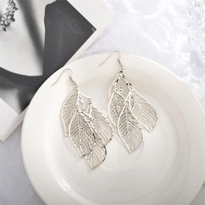 Boucles d'Oreilles Ethniques Multi-Feuilles - Argent