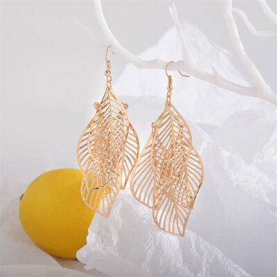 Boucles d'Oreilles Ethniques Multi-Feuilles - Or