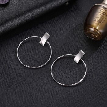 Petite Barre avec Boucles d'Oreilles Simples Grands Créoles - Argent 1