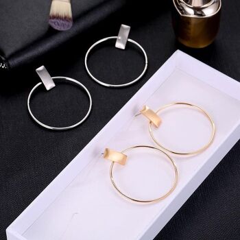 Petite Barre avec Boucles d'Oreilles Simples Grands Créoles - Argent 3