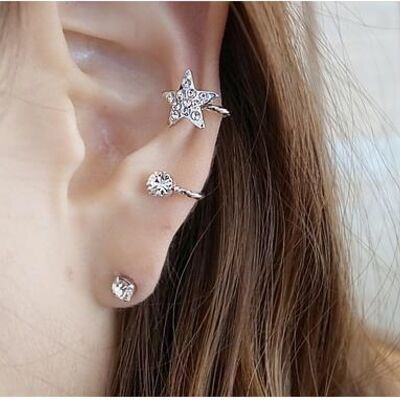 Shining Rhinestone Star Ear Studs and Clips - Silver