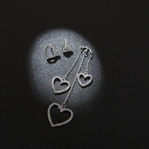 Asymmetric Rhinestone Hearts Tassel Earrings - Silver