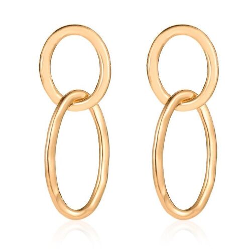 Round Oval Linked Hoops Earrings - Gold