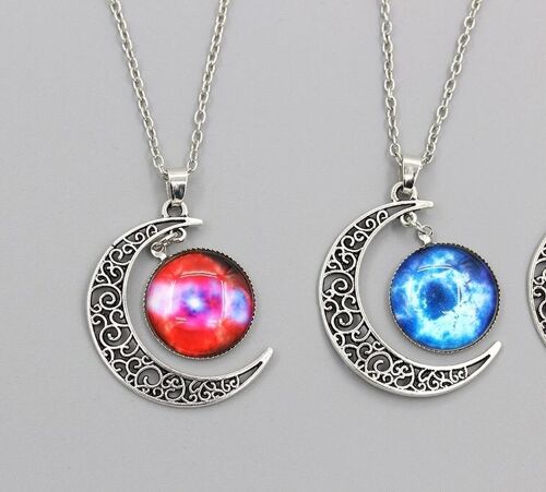 Space Moon Chain Necklace - Blue