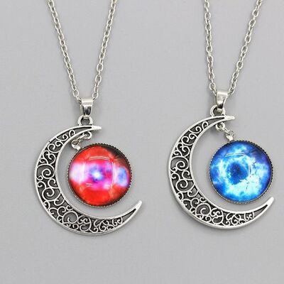 Space Moon Chain Necklace - Blue