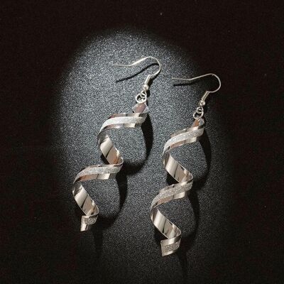 Shining Frosted Spiral Earrings - Silver