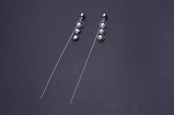 Boucles d'oreilles longues à pampilles simples triples perle dans un cerceau - Or 5