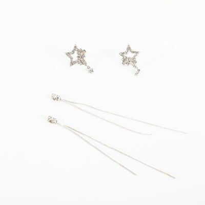 Transformable Dual Rhinestone Stars with Tassels Earrings