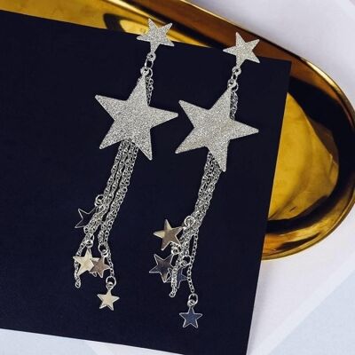 Pendientes Multi-Estrellas Brillantes con Borlas Plata