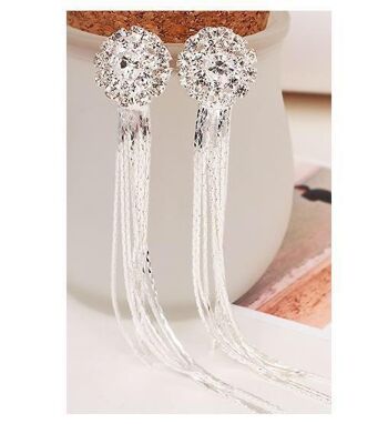 Boucles d'oreilles strass ronds avec glands 1