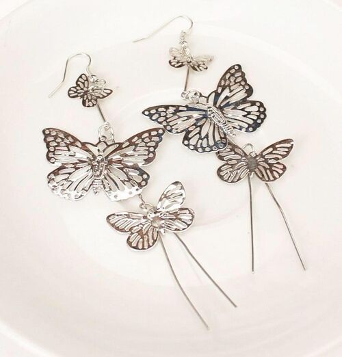 Slinky Big Butterfly Earrings - Silver