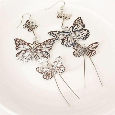 Slinky Big Butterfly Earrings - Silver