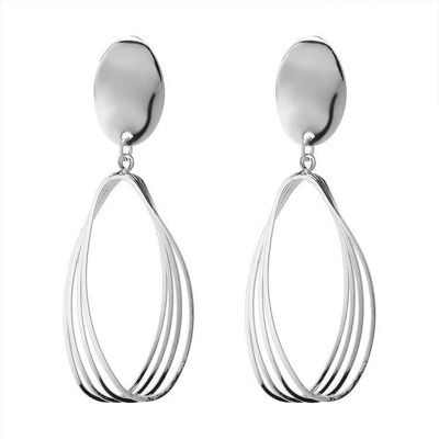 Curved Triple-lines Oval Earrings - Silver