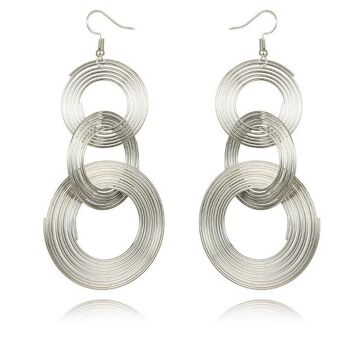 Boucles d'oreilles longues et dramatiques à triple anneau - Argent 1