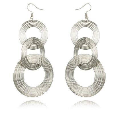Dramatic Long Triple Wrapped Around Hoops Earrings - Silver