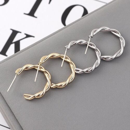C-shaped rope earrings - Silver