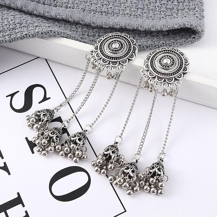 Orecchini vintage con nappe a tripla campana di girasole - Argento