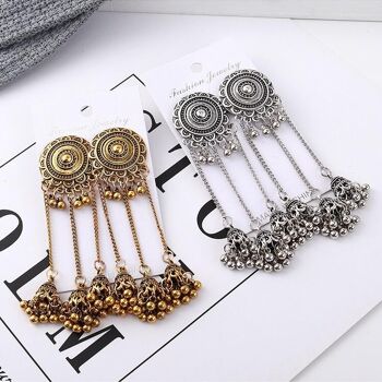 Boucles d'oreilles pompon triple cloche vintage tournesol - Argent 5