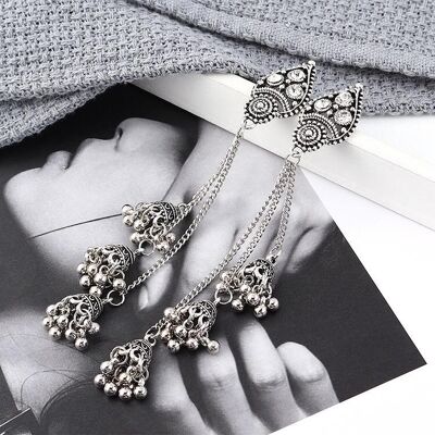 Boucles d'oreilles pompon triple cloche vintage - Argent