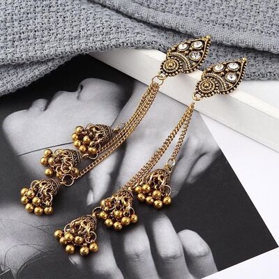 Vintage latern triple bell tassel earrings - Golden